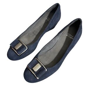 Stuart Weitzman Navy Blue Suede Buckle Flats